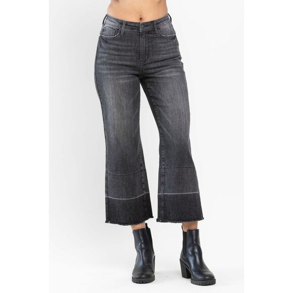 Judy Blue Wide Leg Crop Knoxville High Rise Gray Released Hem Denim Jeans 16W - Picture 3 of 13